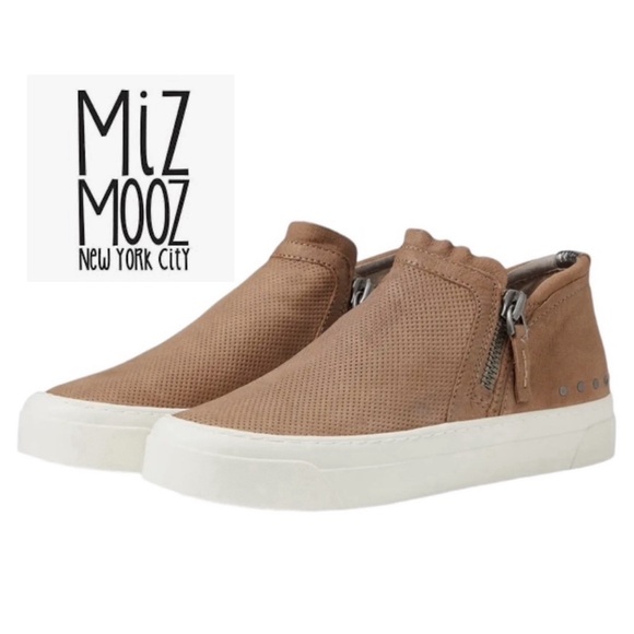 Miz Mooz Shoes - Miz Mooz Arret Side Zip Taupe Leather Platform Sneaker Size 8.5